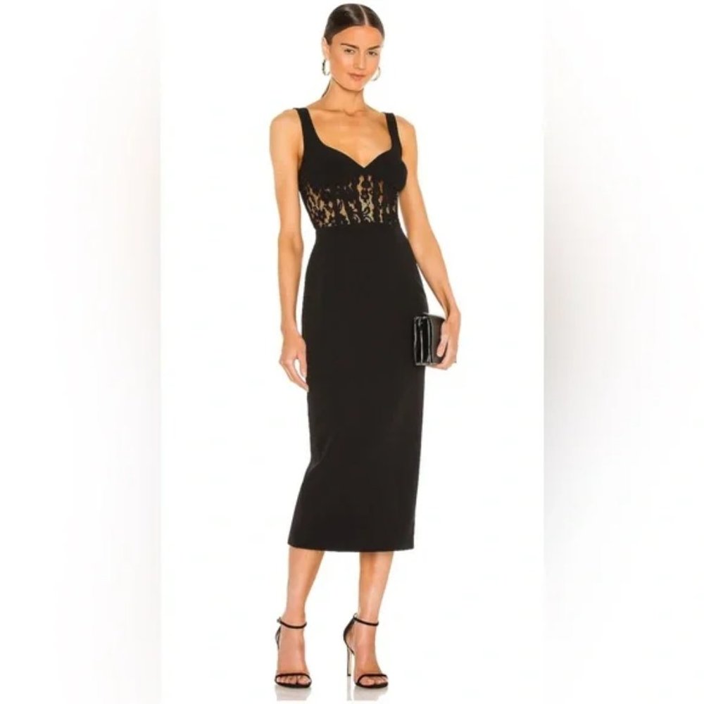 Bardot corset midi body con with lace dress